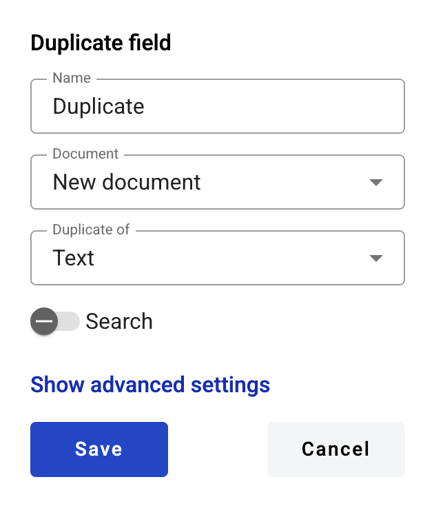 Duplicate field creation form