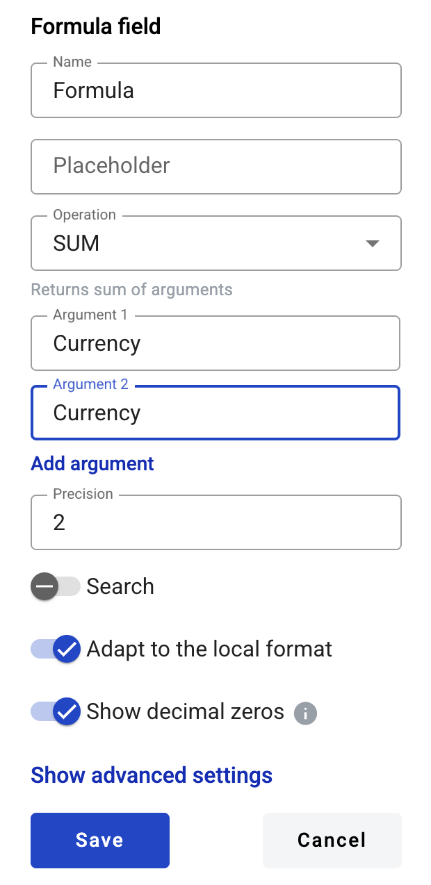 Formula field creation form