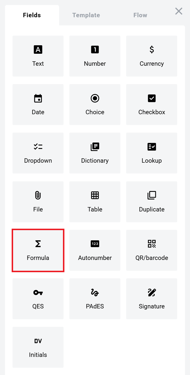 Formula field in the Fields panel