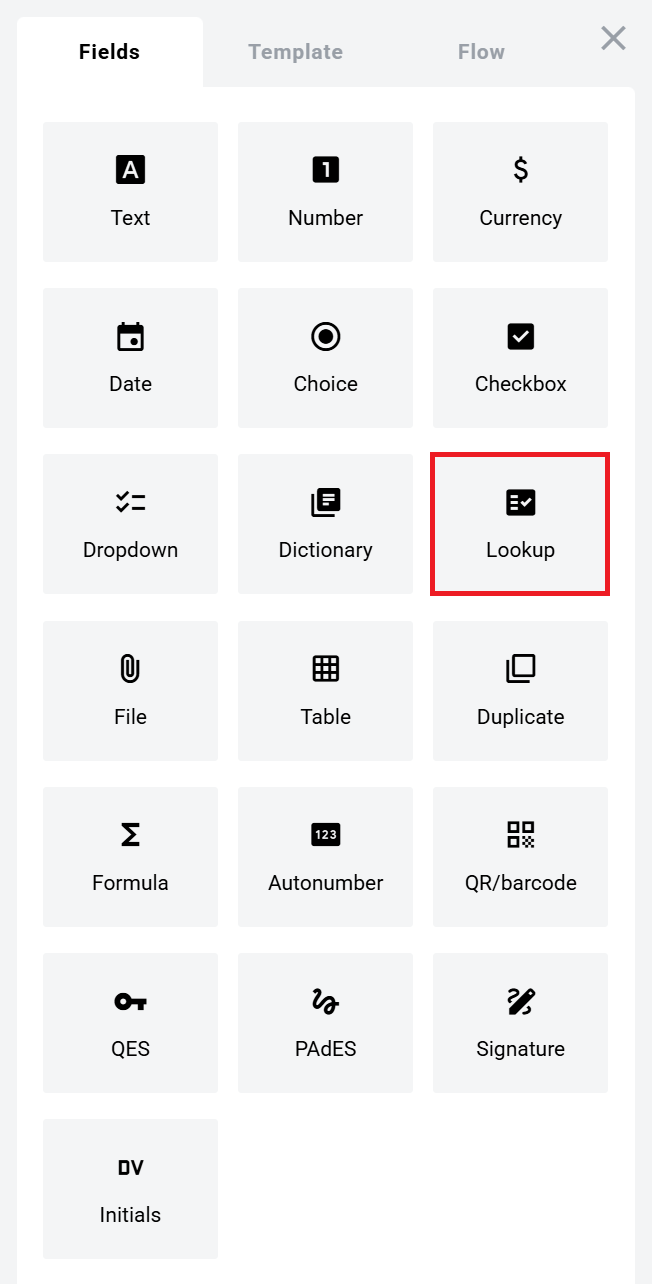 Lookup field in the Fields panel