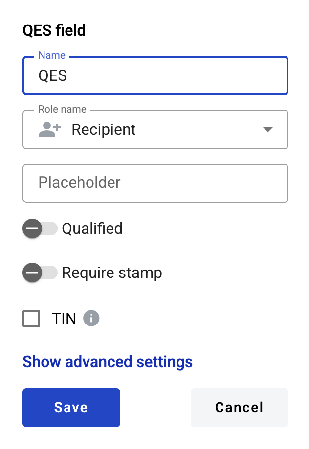 QES field creation form
