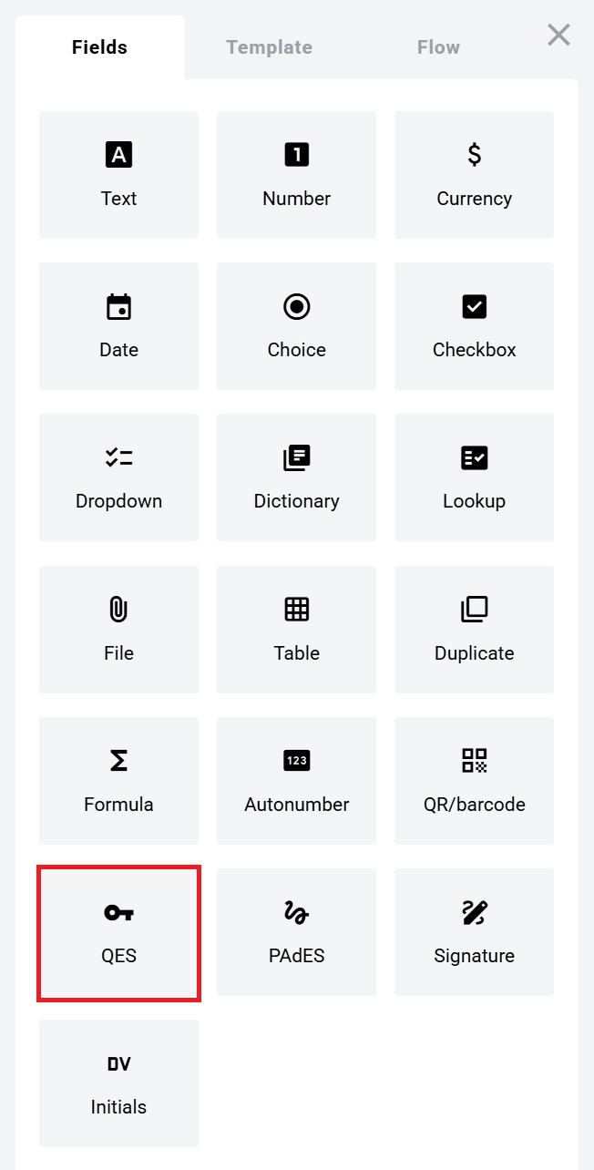 QES field in the Fields panel