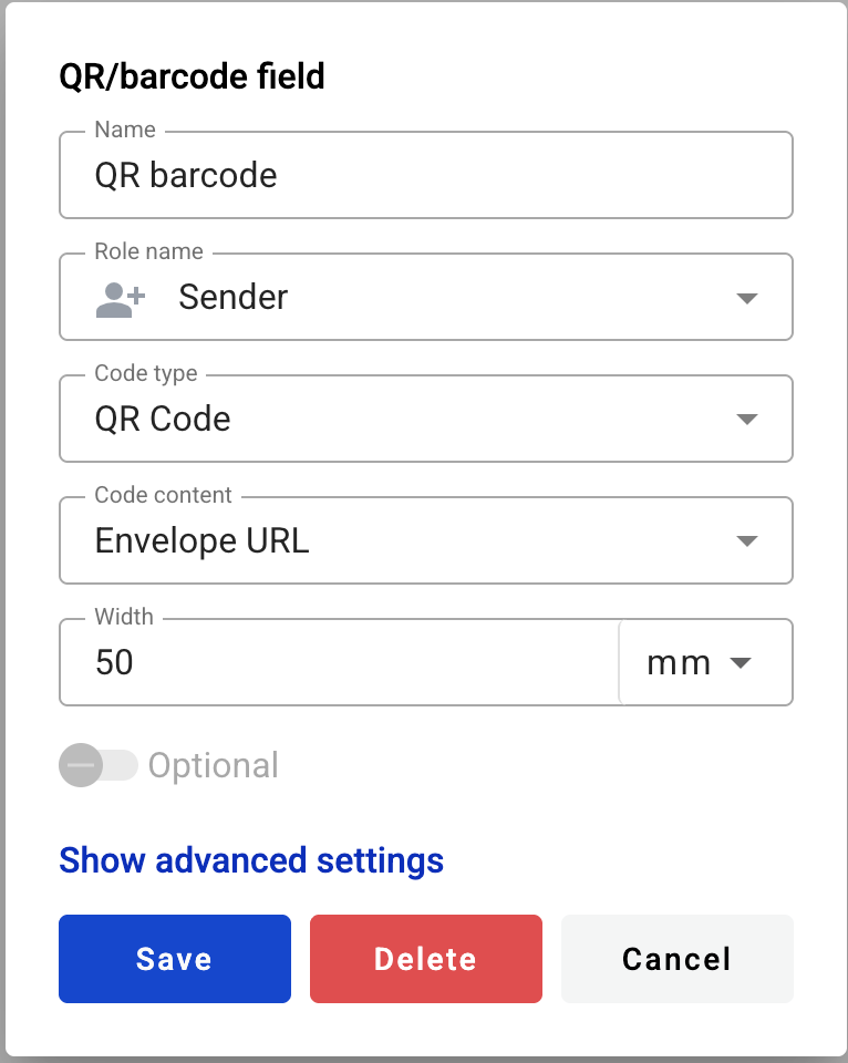 Editing a QR/barcode field