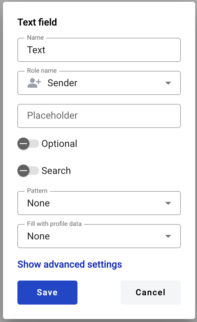 Text field creation form