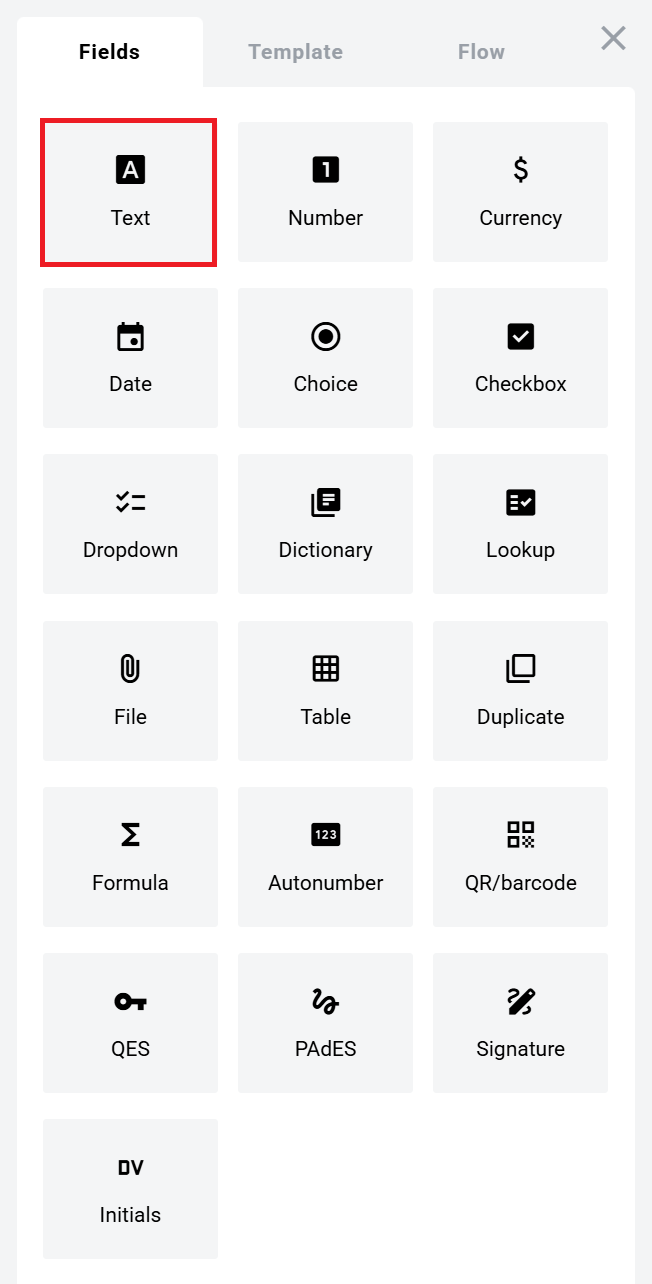 Text field in the Fields panel