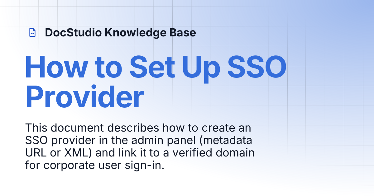 How to Set Up SSO Provider | DocStudio Knowledge Base