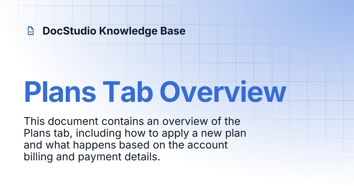Plans Tab Overview | DocStudio Knowledge Base