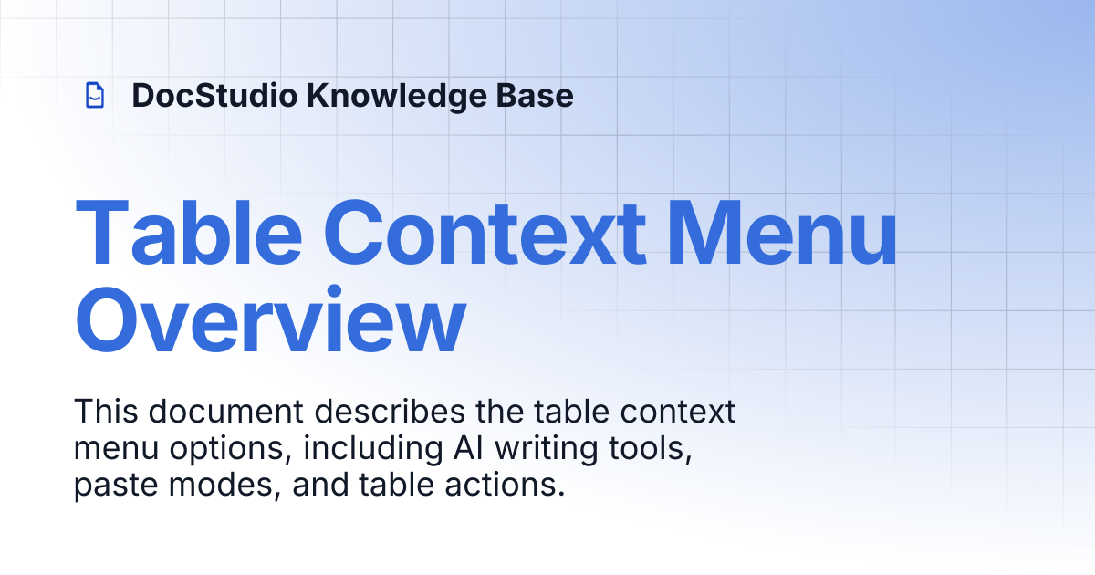 Table Context Menu Overview | DocStudio Knowledge Base
